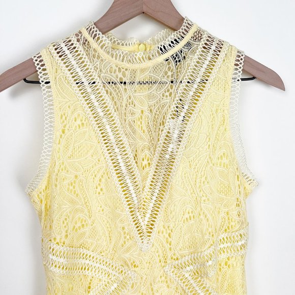 New Bardot Aubrey Lace Mini Dress Sheer Floral Sleeveless Sexy Wedding Guest - M - Picture 3 of 8